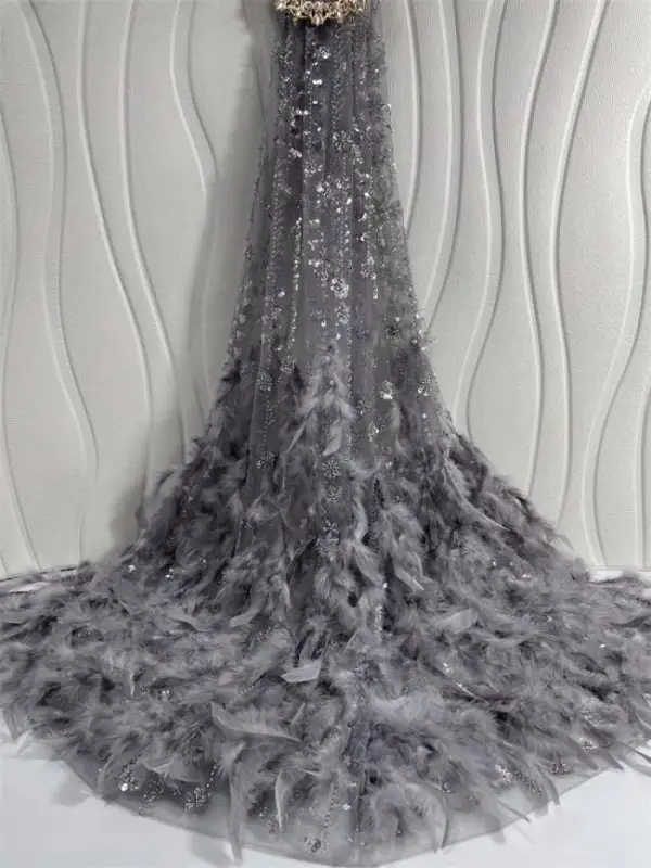 5 Yards Multi-Color Sequins Pearls Beaded Embroidered 3D Floral Lace Material Fabric ZT036
