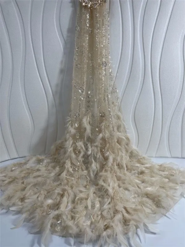 5 Yards Multi-Color Sequins Pearls Beaded Embroidered 3D Floral Lace Material Fabric ZT036