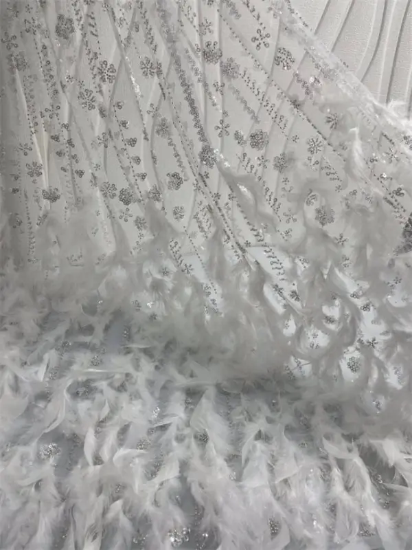 5 Yards Multi-Color Sequins Pearls Beaded Embroidered 3D Floral Lace Material Fabric ZT036