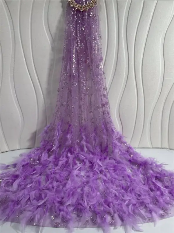 5 Yards Multi-Color Sequins Pearls Beaded Embroidered 3D Floral Lace Material Fabric ZT036