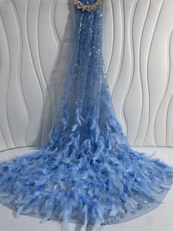 5 Yards Multi-Color Sequins Pearls Beaded Embroidered 3D Floral Lace Material Fabric ZT036