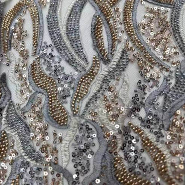 5 Yards Multi-Color Beaded Embroidered Lace Material Fabric