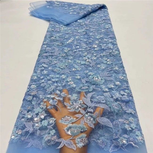 5 Yards Multi-Color Sequins Pearls Beaded Embroidered 3D Floral Lace Material Fabric For Dresses ZT044