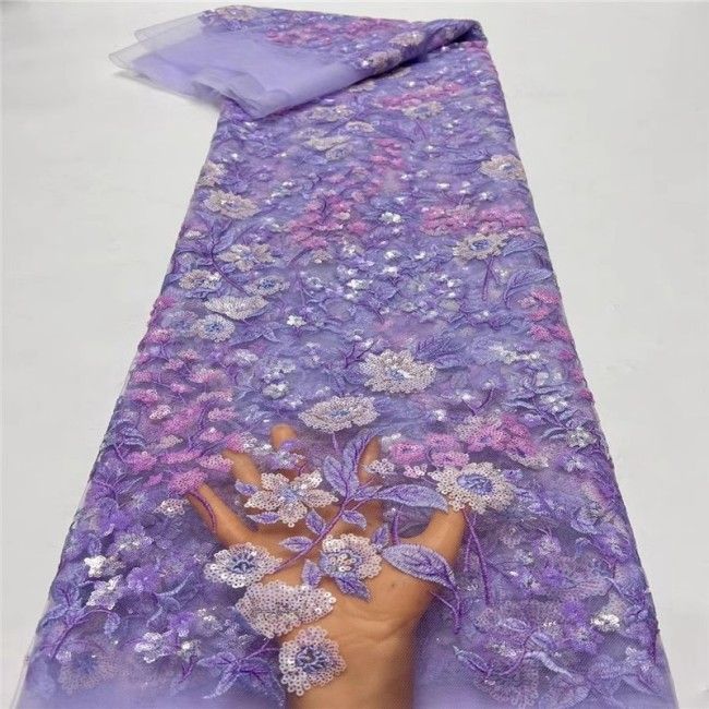 5 Yards Multi-Color Sequins Pearls Beaded Embroidered 3D Floral Lace Material Fabric For Dresses ZT044