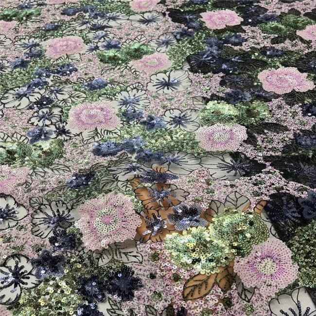 5 Yards Multi-Color Sequins Pearls Beaded Embroidered 3D Floral Lace Material Fabric For Dresses ZT045