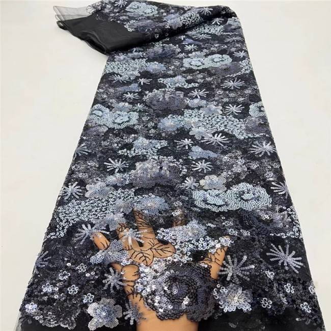 5 Yards Multi-Color Sequins Pearls Beaded Embroidered 3D Floral Lace Material Fabric For Dresses ZT045