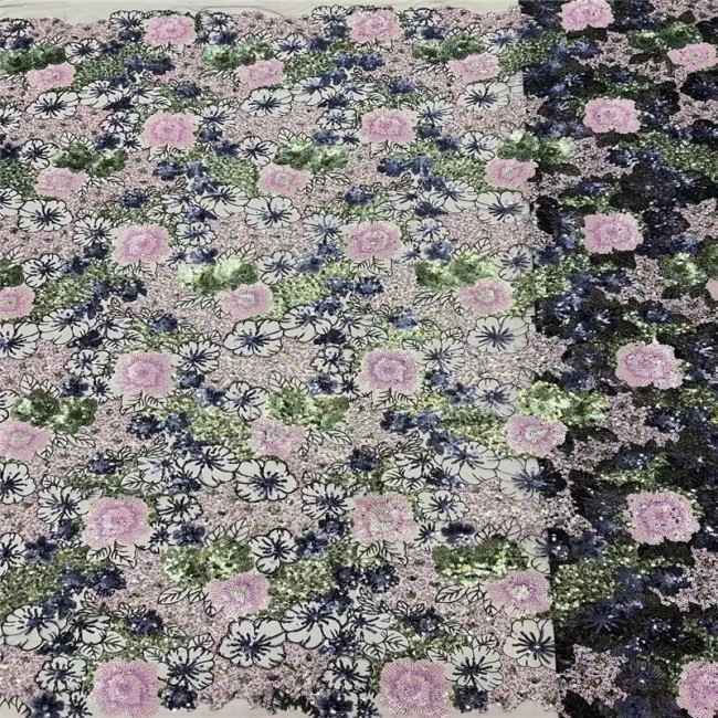 5 Yards Multi-Color Sequins Pearls Beaded Embroidered 3D Floral Lace Material Fabric For Dresses ZT045