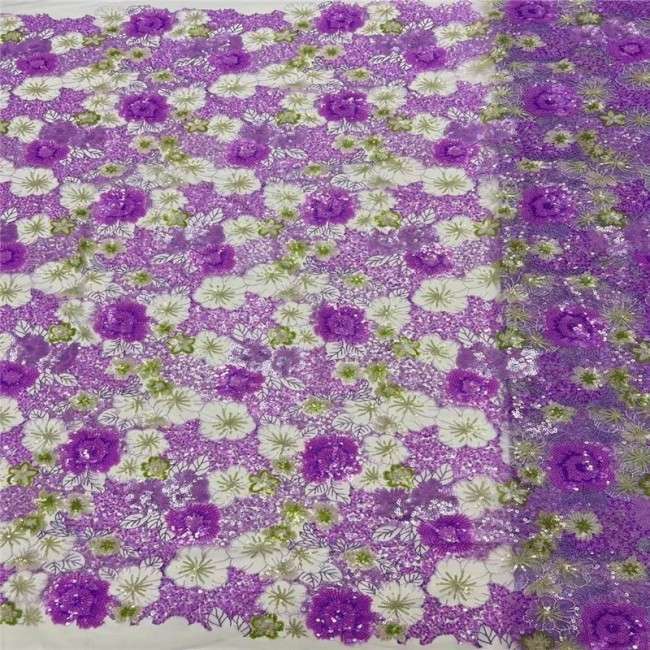 5 Yards Multi-Color Sequins Pearls Beaded Embroidered 3D Floral Lace Material Fabric For Dresses ZT045