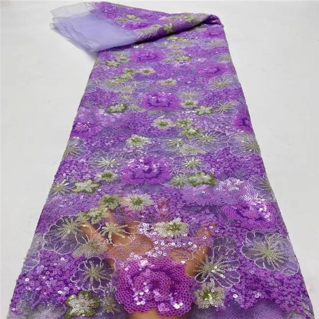 5 Yards Multi-Color Sequins Pearls Beaded Embroidered 3D Floral Lace Material Fabric For Dresses ZT045