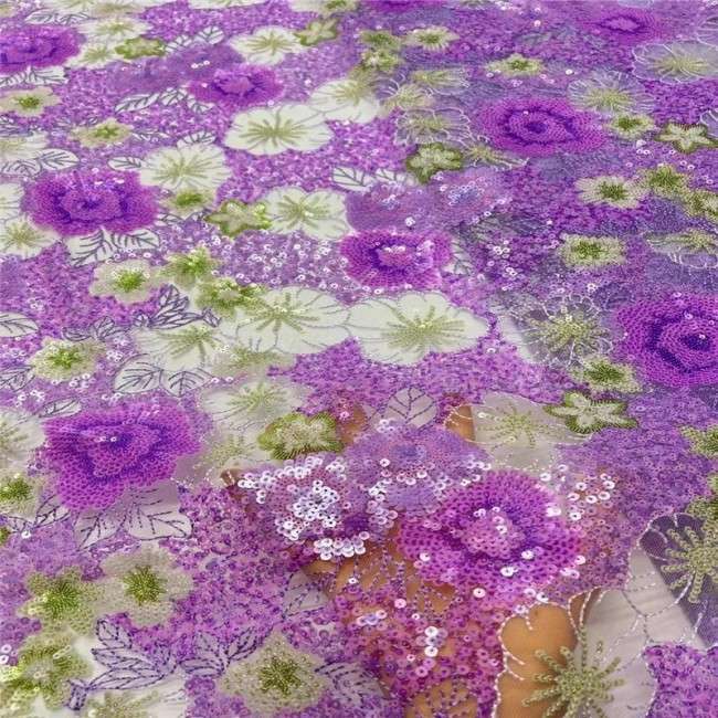 5 Yards Multi-Color Sequins Pearls Beaded Embroidered 3D Floral Lace Material Fabric For Dresses ZT045