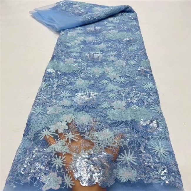 5 Yards Multi-Color Sequins Pearls Beaded Embroidered 3D Floral Lace Material Fabric For Dresses ZT045