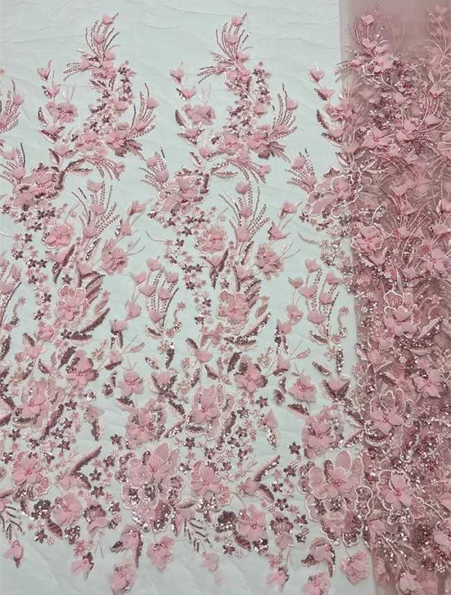 5 Yards Multi-Color Sequins Pearls Beaded Embroidered 3D Floral Lace Material Fabric For Dresses ZT047