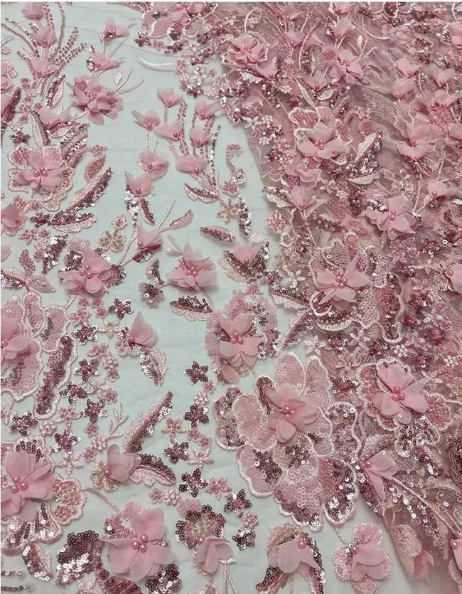 5 Yards Multi-Color Sequins Pearls Beaded Embroidered 3D Floral Lace Material Fabric For Dresses ZT047
