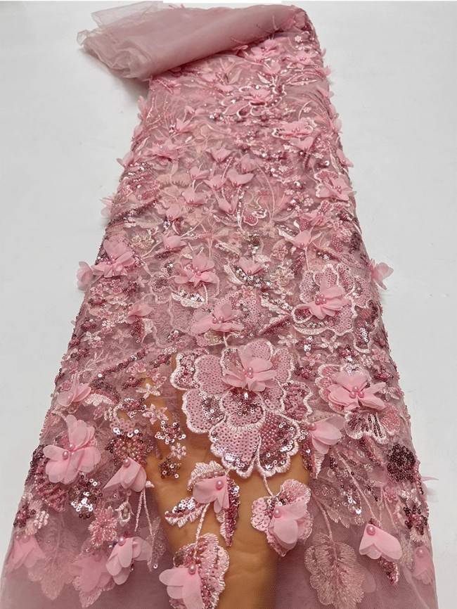 5 Yards Multi-Color Sequins Pearls Beaded Embroidered 3D Floral Lace Material Fabric For Dresses ZT047