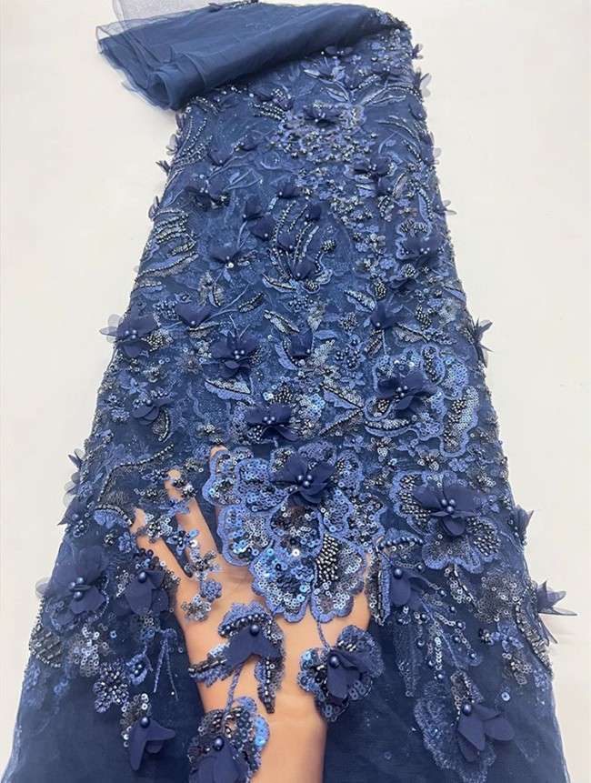 5 Yards Multi-Color Sequins Pearls Beaded Embroidered 3D Floral Lace Material Fabric For Dresses ZT047