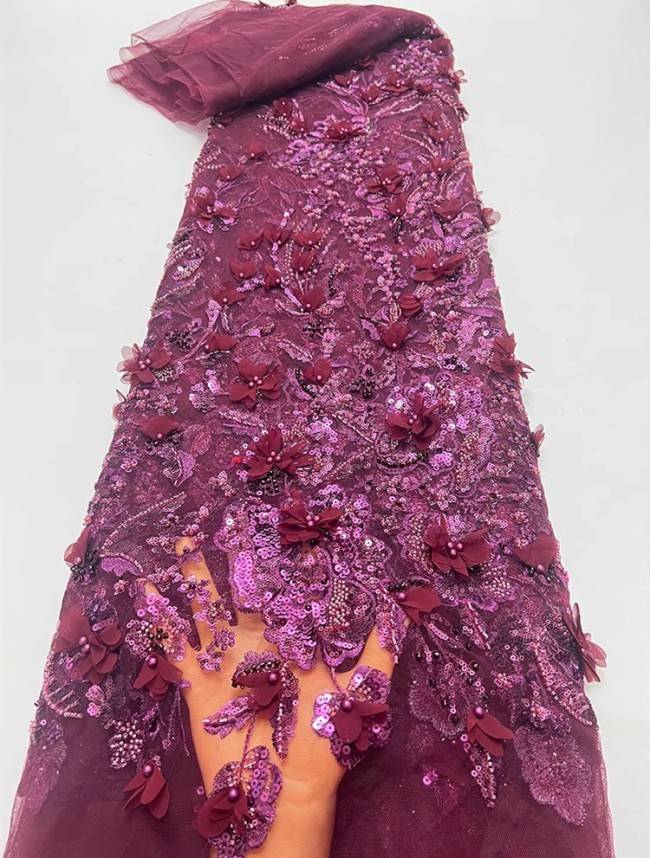 5 Yards Multi-Color Sequins Pearls Beaded Embroidered 3D Floral Lace Material Fabric For Dresses ZT047