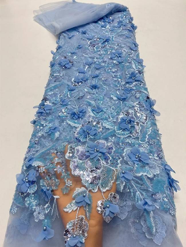 5 Yards Multi-Color Sequins Pearls Beaded Embroidered 3D Floral Lace Material Fabric For Dresses ZT047