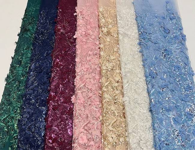 5 Yards Multi-Color Sequins Pearls Beaded Embroidered 3D Floral Lace Material Fabric For Dresses ZT047