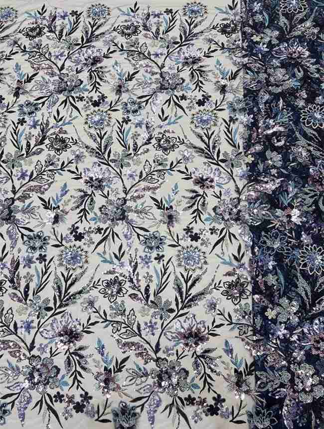5 Yards Multi-Color Sequins Pearls Beaded Embroidered 3D Floral Lace Material Fabric For Dresses ZT050