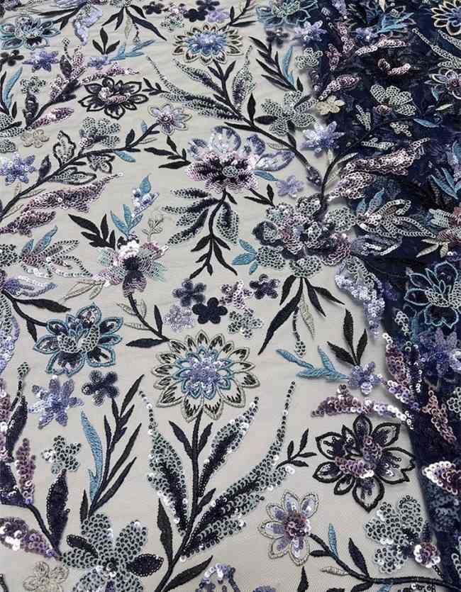 5 Yards Multi-Color Sequins Pearls Beaded Embroidered 3D Floral Lace Material Fabric For Dresses ZT050