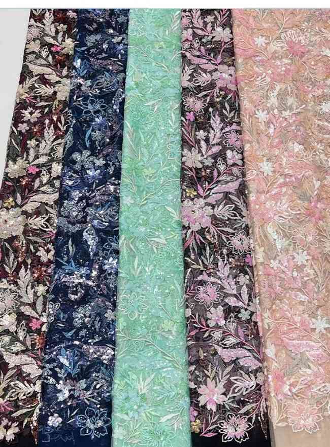 5 Yards Multi-Color Sequins Pearls Beaded Embroidered 3D Floral Lace Material Fabric For Dresses ZT050