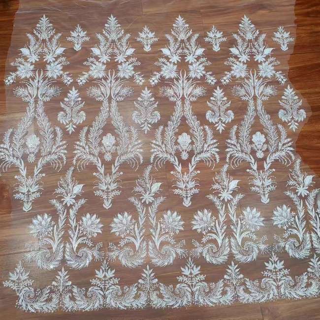 1 Yard Heavy Beaded Embroidered Bridal Lace Material Fabric For Dresses