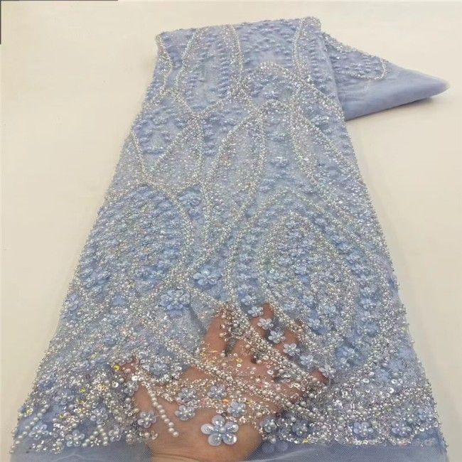 5 Yards Pearls Beaded 3D Floral Lace Material Fabric For Dresses