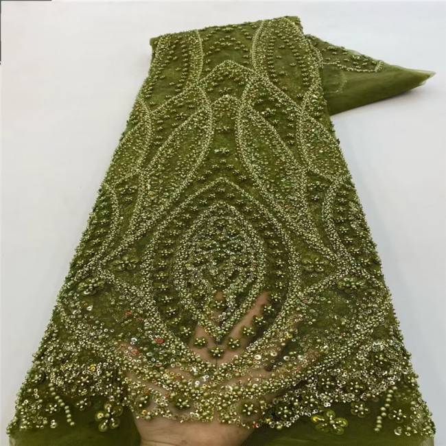 5 Yards Pearls Beaded 3D Floral Lace Material Fabric For Dresses