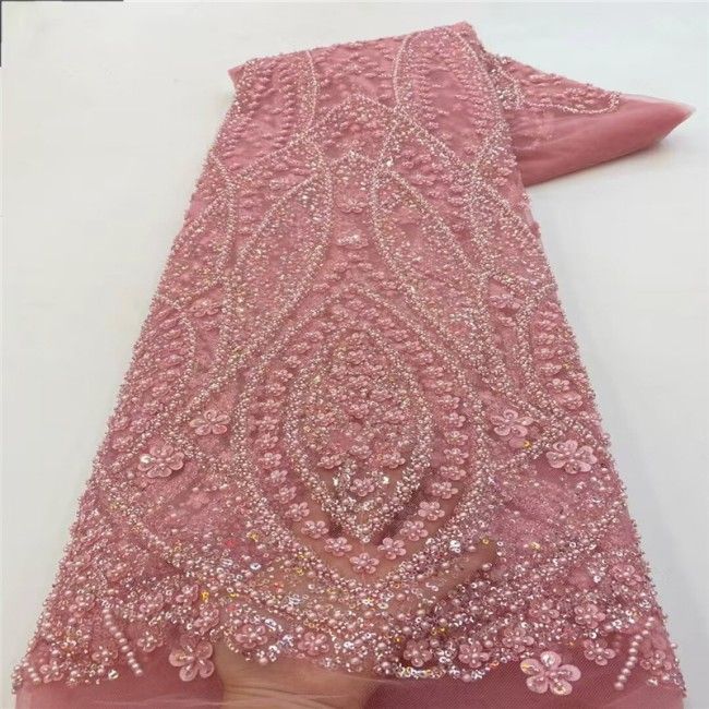 5 Yards Pearls Beaded 3D Floral Lace Material Fabric For Dresses