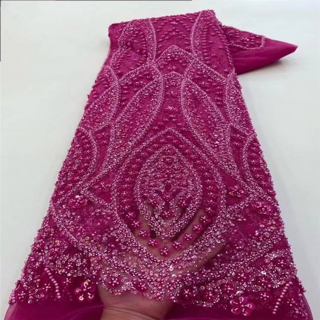 5 Yards Pearls Beaded 3D Floral Lace Material Fabric For Dresses