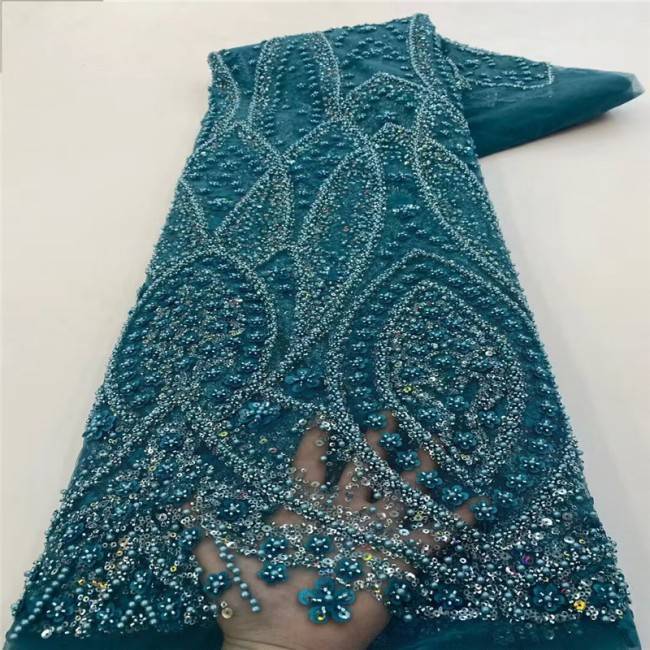 5 Yards Pearls Beaded 3D Floral Lace Material Fabric For Dresses