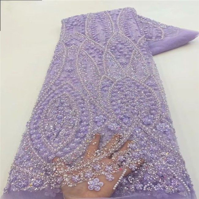 5 Yards Pearls Beaded 3D Floral Lace Material Fabric For Dresses