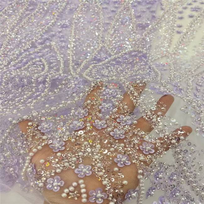 5 Yards Pearls Beaded 3D Floral Lace Material Fabric For Dresses