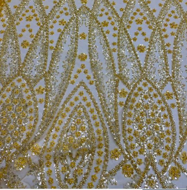 5 Yards Pearls Beaded 3D Floral Lace Material Fabric For Dresses
