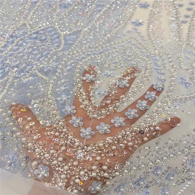 5 Yards Pearls Beaded 3D Floral Lace Material Fabric For Dresses
