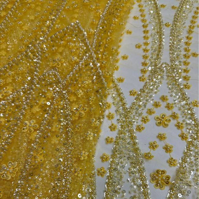 5 Yards Pearls Beaded 3D Floral Lace Material Fabric For Dresses