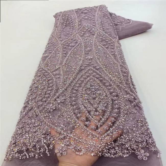 5 Yards Pearls Beaded 3D Floral Lace Material Fabric For Dresses