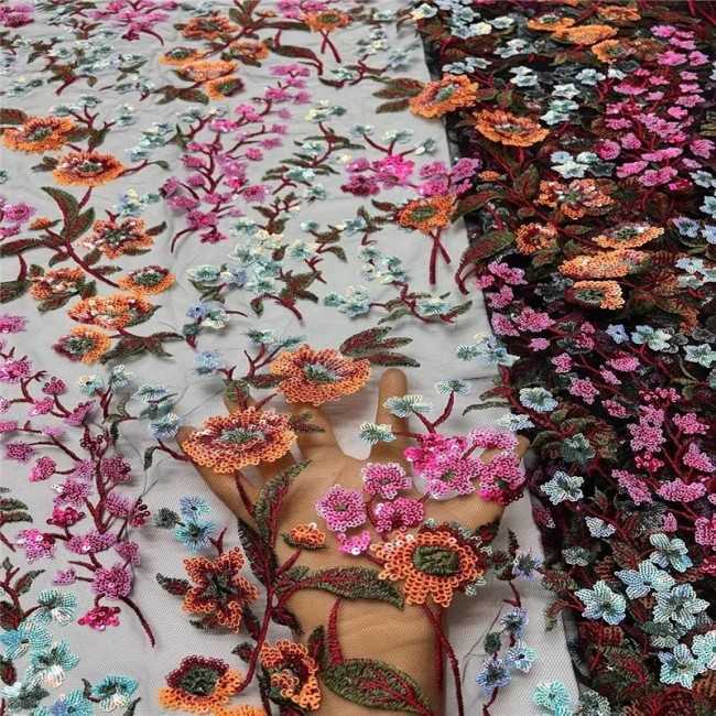 5 Yards Colorful Sequins Embroidered Lace Material Fabric For Dresses