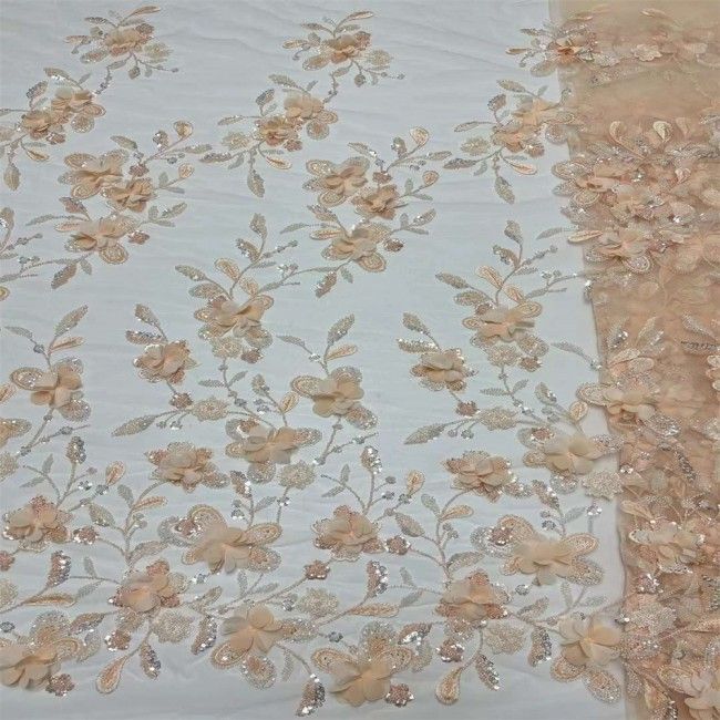 5 Yards Colorful Sequins Pearls Beaded Embroidered 3D Floral Lace Material Fabric For Dresses JC001