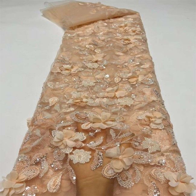 5 Yards Colorful Sequins Pearls Beaded Embroidered 3D Floral Lace Material Fabric For Dresses JC001