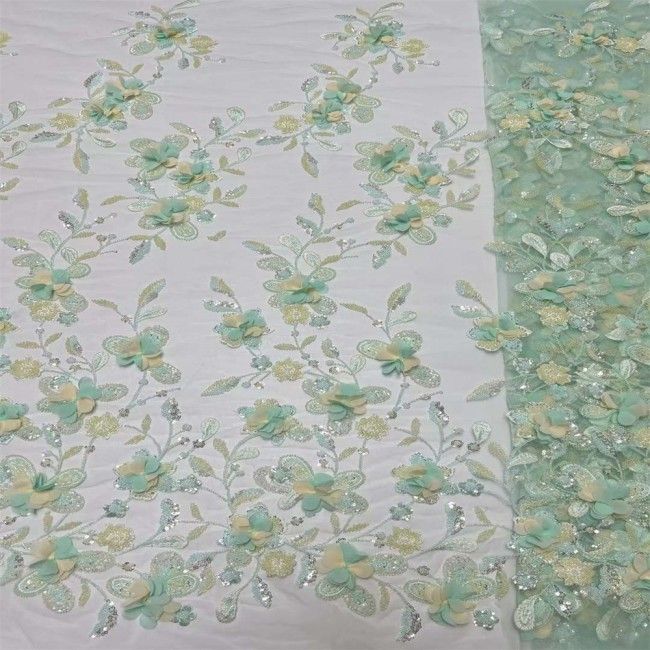 5 Yards Colorful Sequins Pearls Beaded Embroidered 3D Floral Lace Material Fabric For Dresses JC001