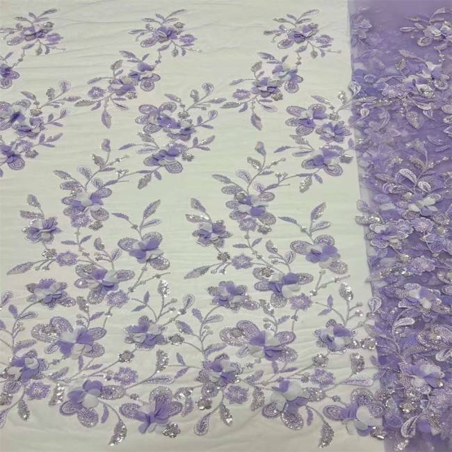 5 Yards Colorful Sequins Pearls Beaded Embroidered 3D Floral Lace Material Fabric For Dresses JC001