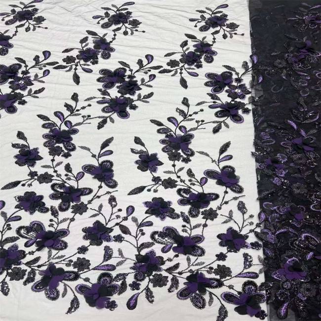 5 Yards Colorful Sequins Pearls Beaded Embroidered 3D Floral Lace Material Fabric For Dresses JC001