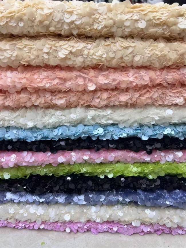 5 Yards Colorful Sequins Pearls Beaded Embroidered 3D Floral Lace Material Fabric For Dresses JC002