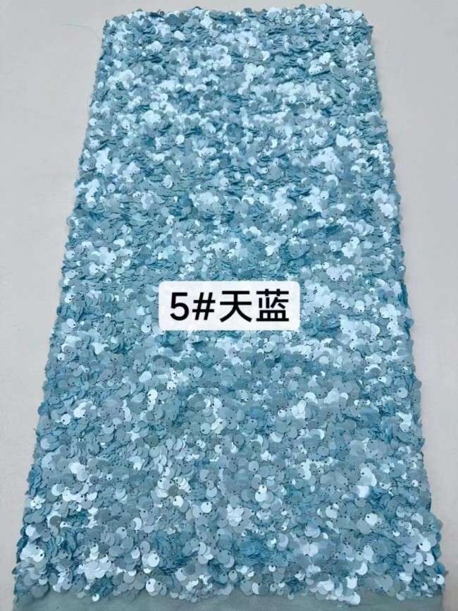 5 Yards Colorful Sequins Pearls Beaded Embroidered 3D Floral Lace Material Fabric For Dresses JC002