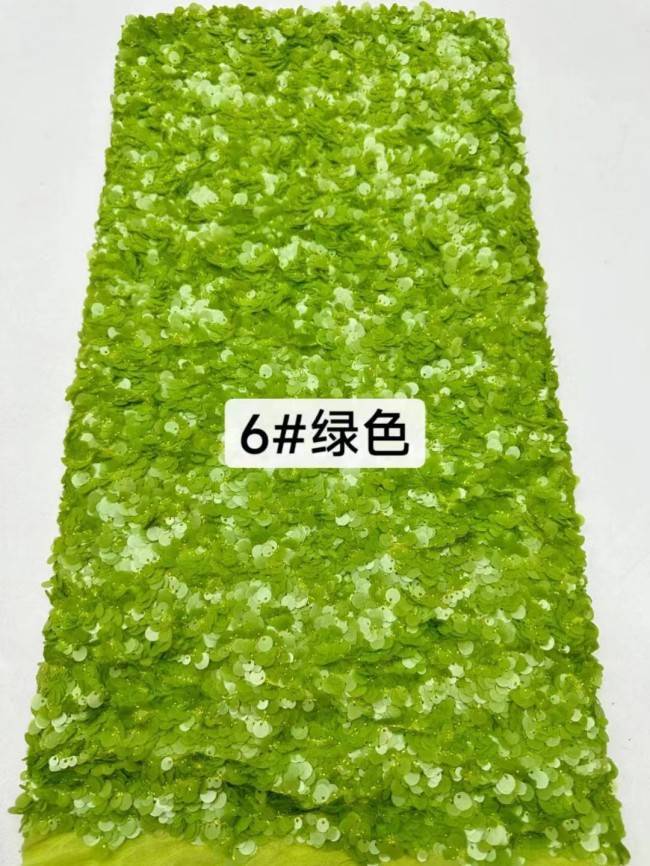 5 Yards Colorful Sequins Pearls Beaded Embroidered 3D Floral Lace Material Fabric For Dresses JC002