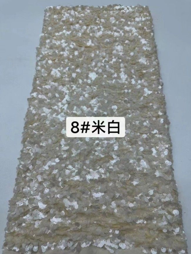 5 Yards Colorful Sequins Pearls Beaded Embroidered 3D Floral Lace Material Fabric For Dresses JC002