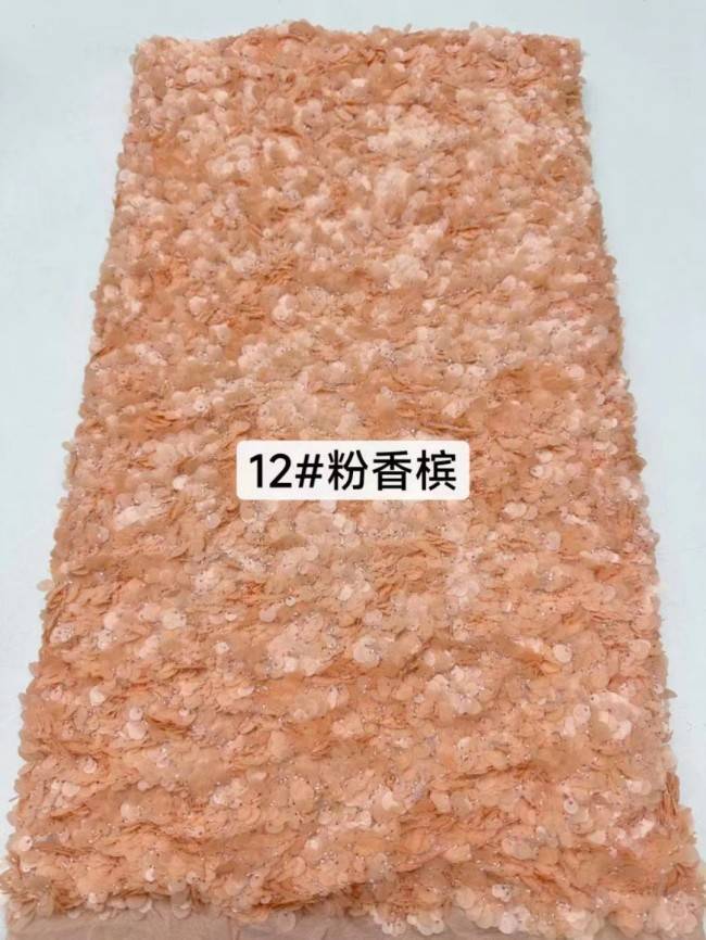 5 Yards Colorful Sequins Pearls Beaded Embroidered 3D Floral Lace Material Fabric For Dresses JC002