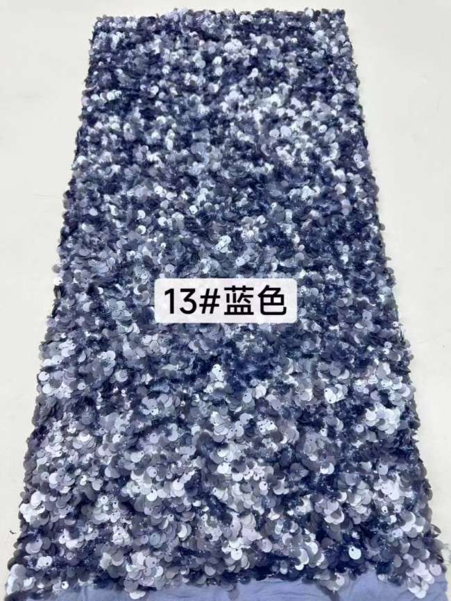 5 Yards Colorful Sequins Pearls Beaded Embroidered 3D Floral Lace Material Fabric For Dresses JC002