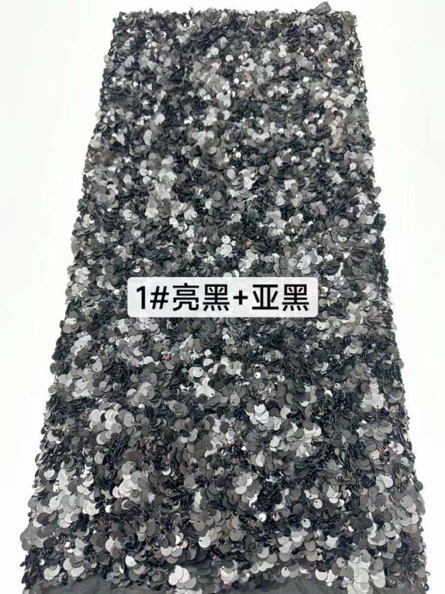 5 Yards Colorful Sequins Pearls Beaded Embroidered 3D Floral Lace Material Fabric For Dresses JC002